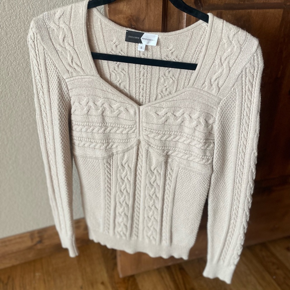 Elegant Beige Cable Knit Sweater